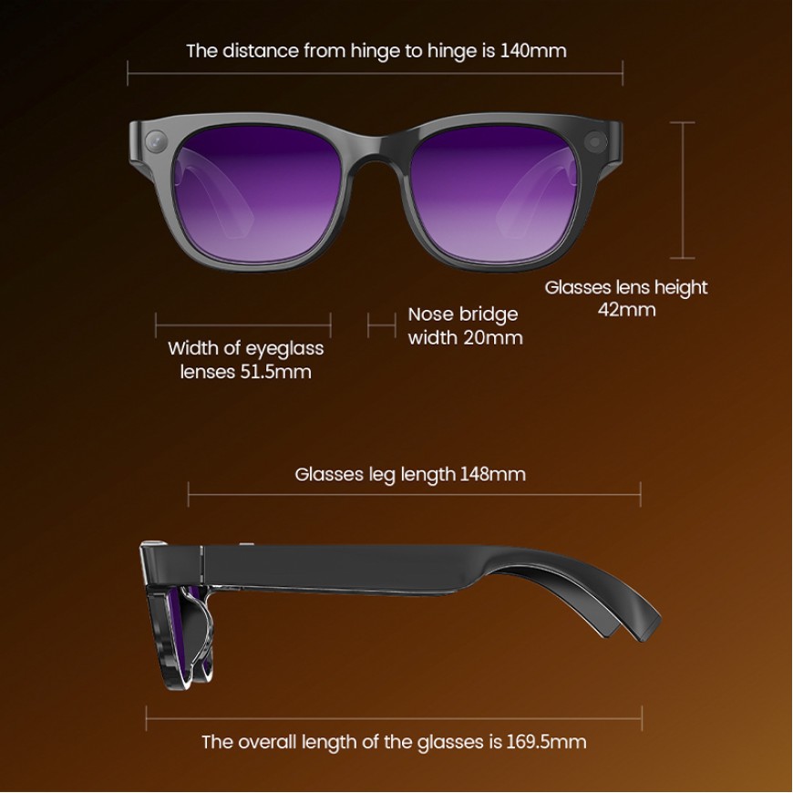 Smart Glasses Camera HD Photo Video Recording Real-Time Translation AI Call Music Touch Control Smart Glasses Camera HD Photo Video Recording Real-Time Translation AI Call Music Touch Control