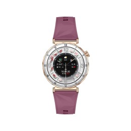 Gold Smart Watch with Purple Strap Round Women's Waterproof Android Smart Watch
