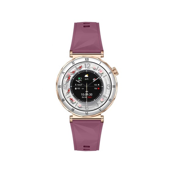 Gold Smart Watch with Purple Strap Round Women's Waterproof Android Smart Watch